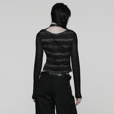 Cool Striped Tattered Punk T-shirt