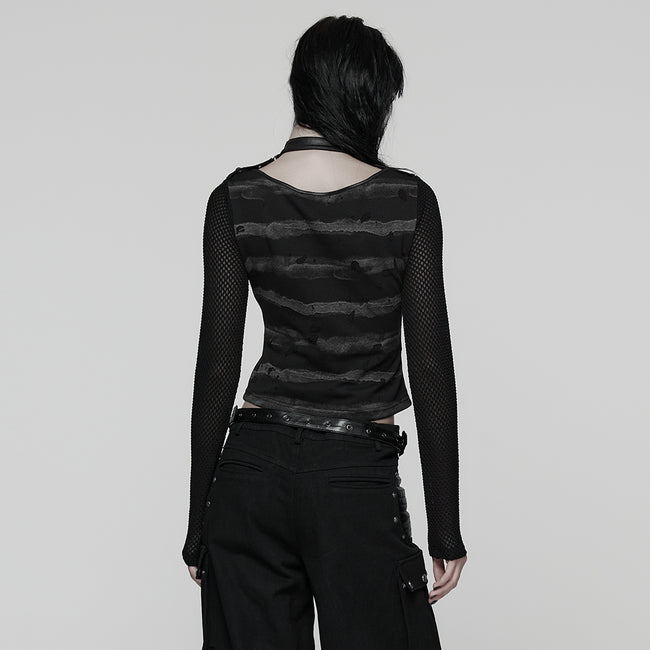Cool Striped Tattered Punk T-shirt