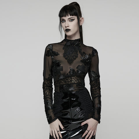Goth 3D Floral Mesh Lace Undershirt