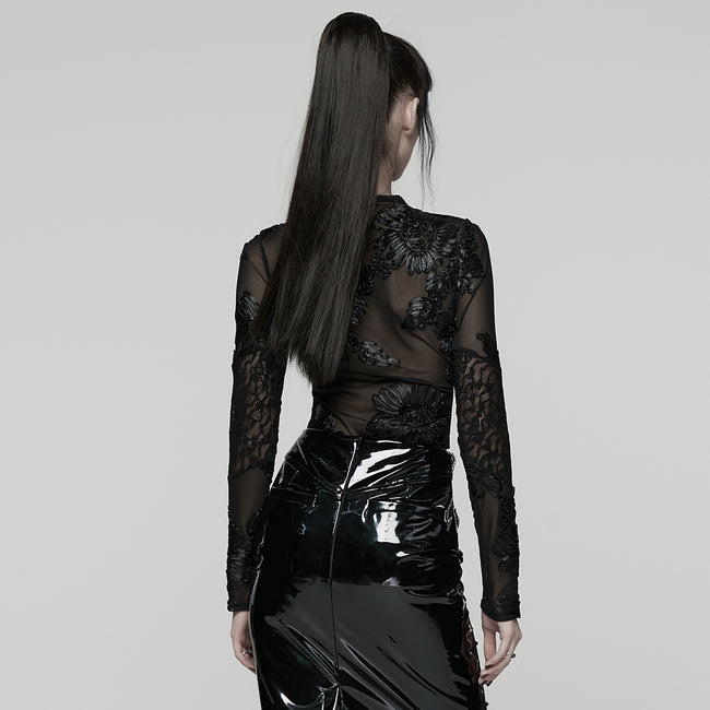 Goth 3D Floral Mesh Lace Undershirt