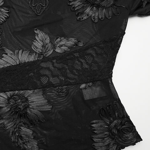 Goth 3D Floral Mesh Lace Undershirt