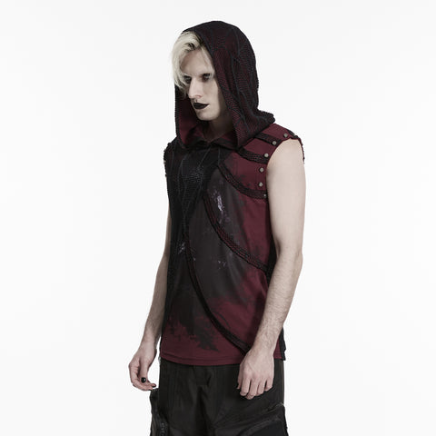 Punk printed hooded T-shirt