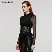 Goth  bubble embroidery lace shirt