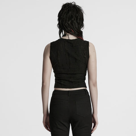 Punk tattered iron ring vest