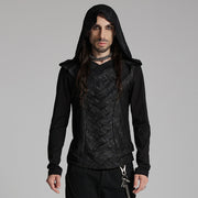 Dark hooded cross overlapping T-shirt