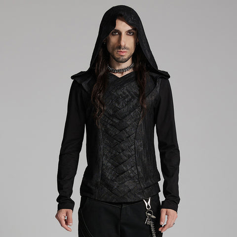 Dark hooded cross overlapping T-shirt