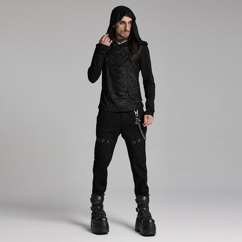 Dark hooded cross overlapping T-shirt