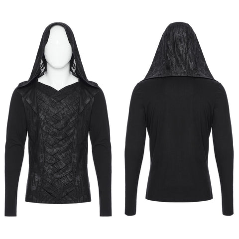 Dark hooded cross overlapping T-shirt