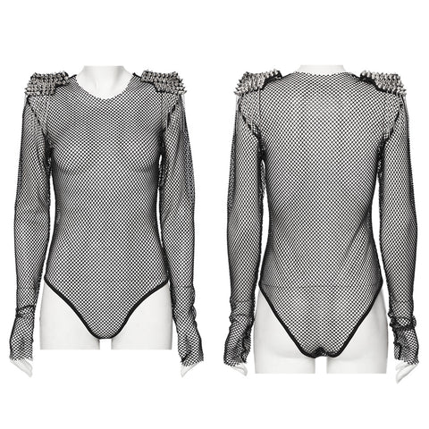 Punk sexy rhinestone mesh bodysuit