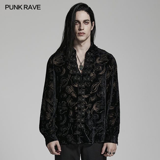 Goth piranha pattern velvet shirt