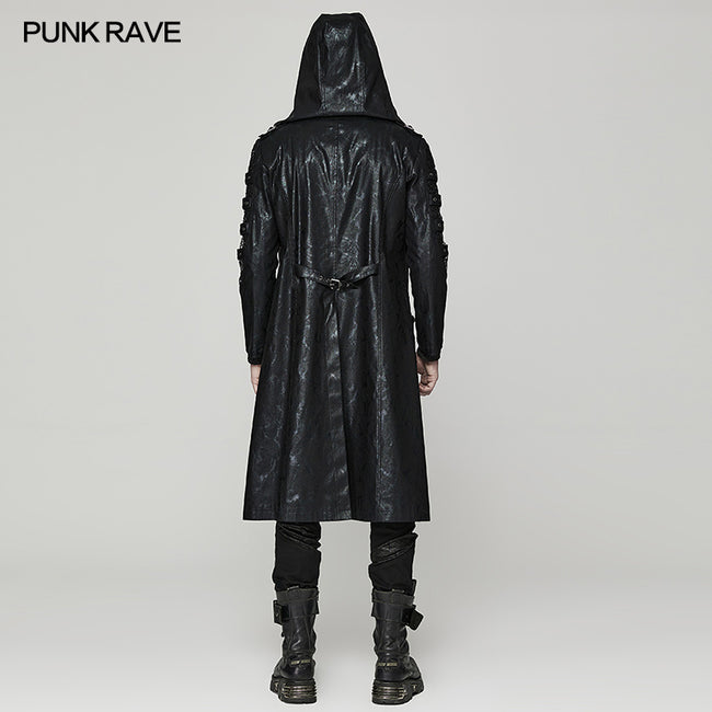 Punk distressed hooded hollow long coat