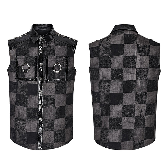 Punk checkerboard sleeveless shirt