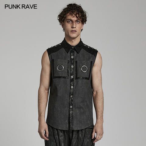 Punk checkerboard sleeveless shirt