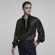 Goth stand up collar dark rose shirt