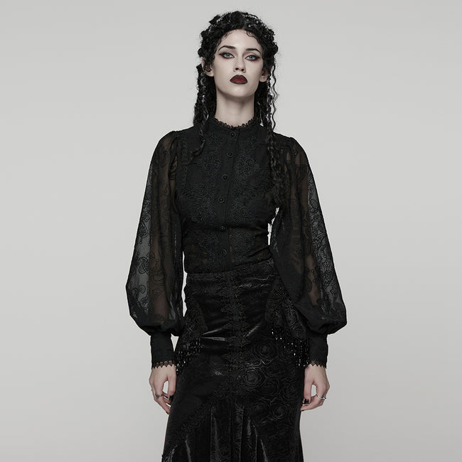 Goth Embroidered Chiffon Shirt