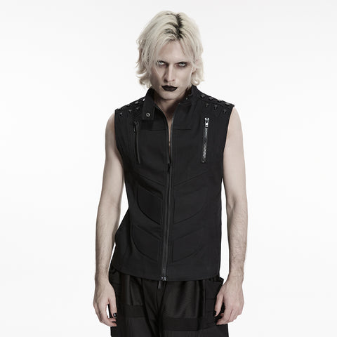 Stand up collar Cyberpunk vest with Shoulder rivets
