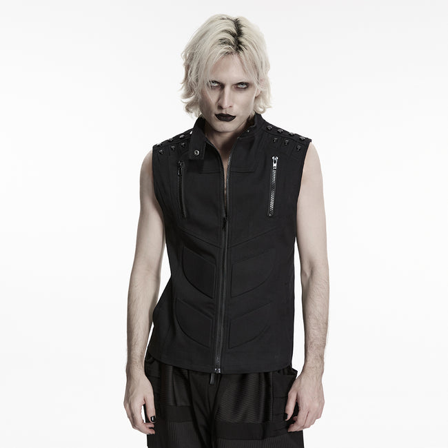 Stand up collar Cyberpunk vest with Shoulder rivets