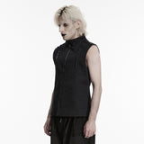 Stand up collar Cyberpunk vest with Shoulder rivets