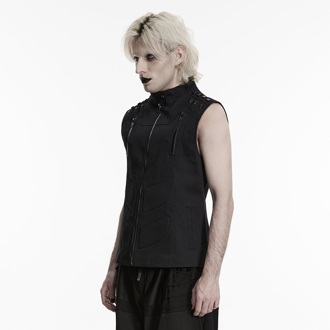 Stand up collar Cyberpunk vest with Shoulder rivets