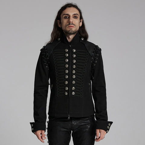 Black Rugged Denim Punk Jacket For Men With Removable Sleeves