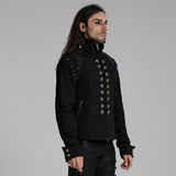 Black Rugged Denim Punk Jacket For Men With Removable Sleeves