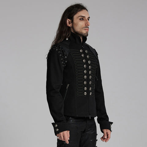 Black Rugged Denim Punk Jacket For Men With Removable Sleeves