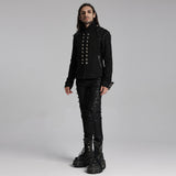 Black Rugged Denim Punk Jacket For Men With Removable Sleeves