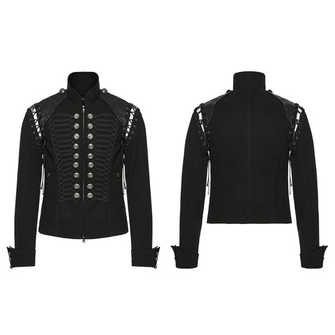 Black Rugged Denim Punk Jacket For Men With Removable Sleeves