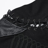 Black Rugged Denim Punk Jacket For Men With Removable Sleeves