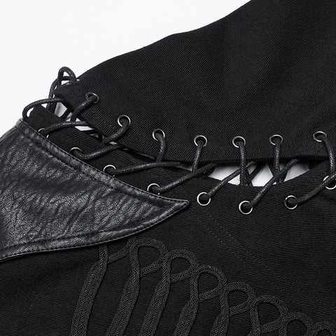 Black Rugged Denim Punk Jacket For Men With Removable Sleeves