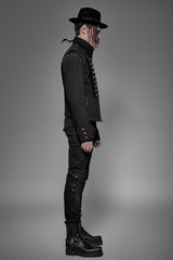 Black Rugged Denim Punk Jacket For Men With Removable Sleeves