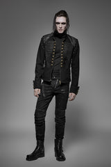 Black Rugged Denim Punk Jacket For Men With Removable Sleeves