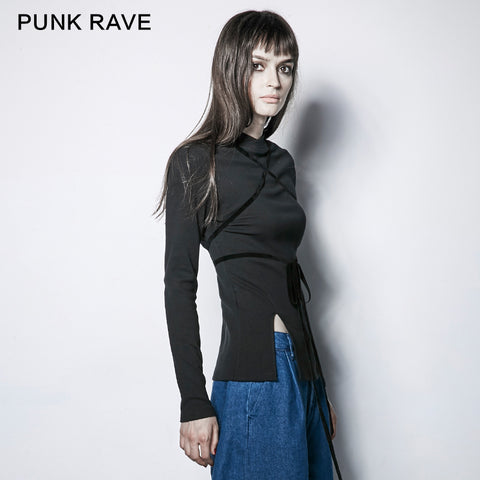 Adjustable Drawstring Hollow Out Tight Women Bottoming Gothic Shirt