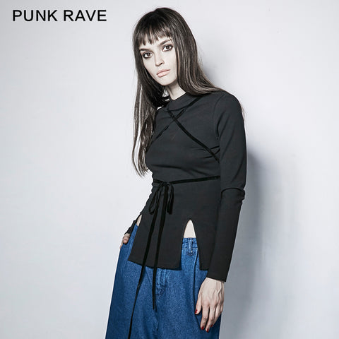 Adjustable Drawstring Hollow Out Tight Women Bottoming Gothic Shirt