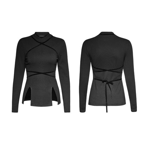Adjustable Drawstring Hollow Out Tight Women Bottoming Gothic Shirt