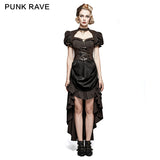 Steampunk British Style Coffee Puff Sleeve High Low Punk Dress