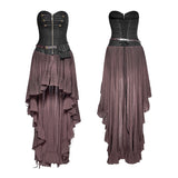 Retro Strapless Tube Top Dress High Low Lace Pleated Punk Dress
