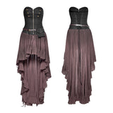 Retro Strapless Tube Top Dress High Low Lace Pleated Punk Dress