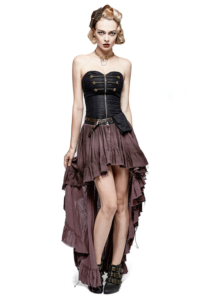 Retro Strapless Tube Top Dress High Low Lace Pleated Punk Dress