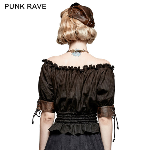Steampunk Global Top Fashion Reversible Synthetic Slash Neck Punk T-shirts