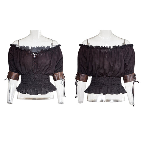 Steampunk Global Top Fashion Reversible Synthetic Slash Neck Punk T-shirts