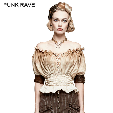 Steampunk Global Top Fashion Reversible Synthetic Slash Neck Punk T-shirts