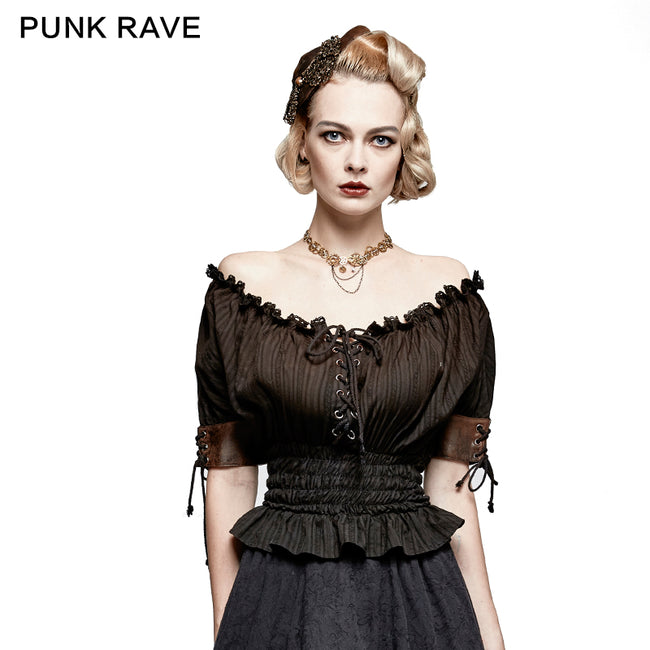 Steampunk Global Top Fashion Reversible Synthetic Slash Neck Punk T-shirts