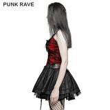 A Type Splicing Braces Fluffy Cute Plaid Punk Dress