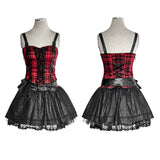 A Type Splicing Braces Fluffy Cute Plaid Punk Dress