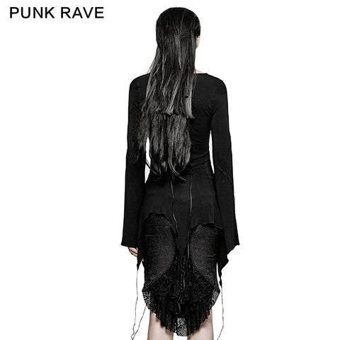 Asymmetric Hem Square Collar Feminine Gothic T-shirts