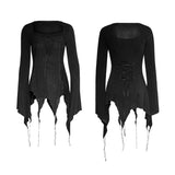Asymmetric Hem Square Collar Feminine Gothic T-shirts