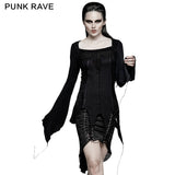 Asymmetric Hem Square Collar Feminine Gothic T-shirts
