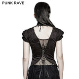 Swallow Tail Jacquard Short Sleeve Lace Gothic T-shirts