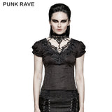 Swallow Tail Jacquard Short Sleeve Lace Gothic T-shirts